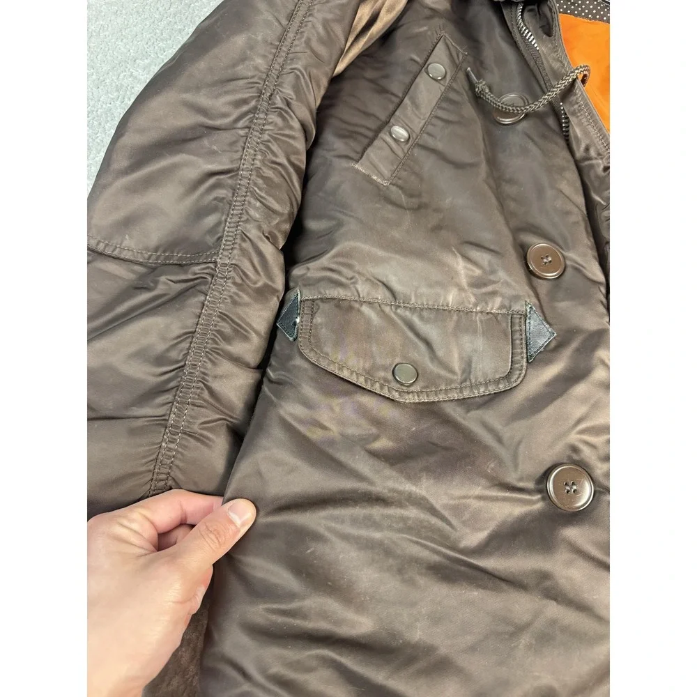 J. Peterman Parka Coat Womens Small Brown Hooded Nylon Insulated Full Zip Winter